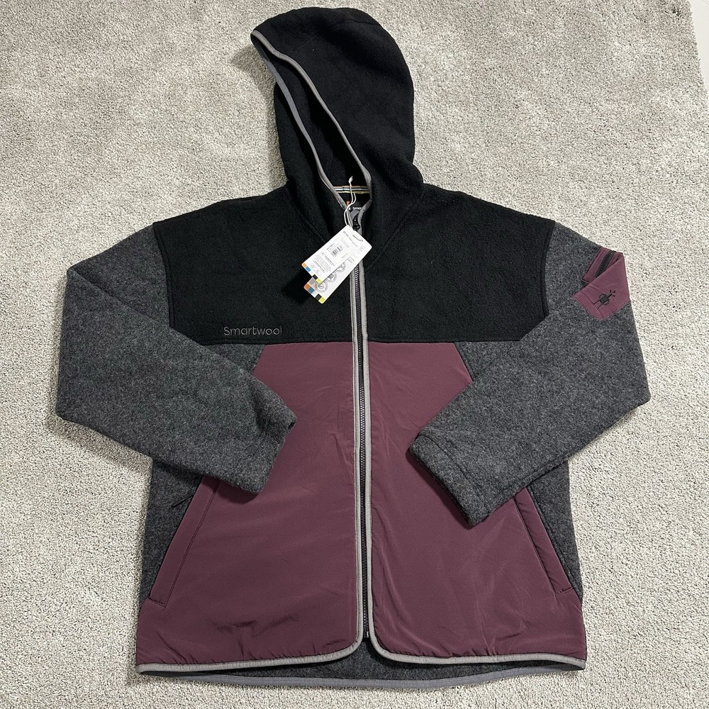 Smartwool Hudson Trail Fleece Jacket Mens L Charcoal Eggplant Full Zip Hoodie